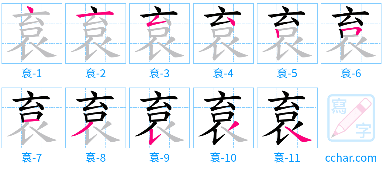 袬 stroke order step-by-step diagram