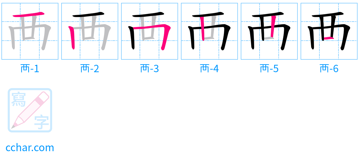襾 stroke order step-by-step diagram
