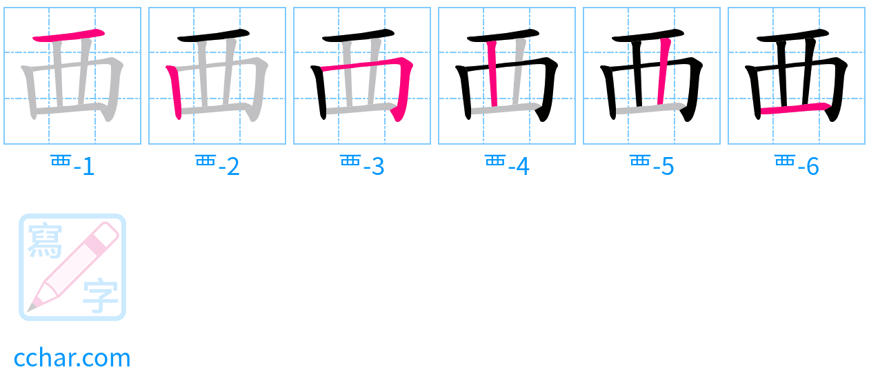 覀 stroke order step-by-step diagram