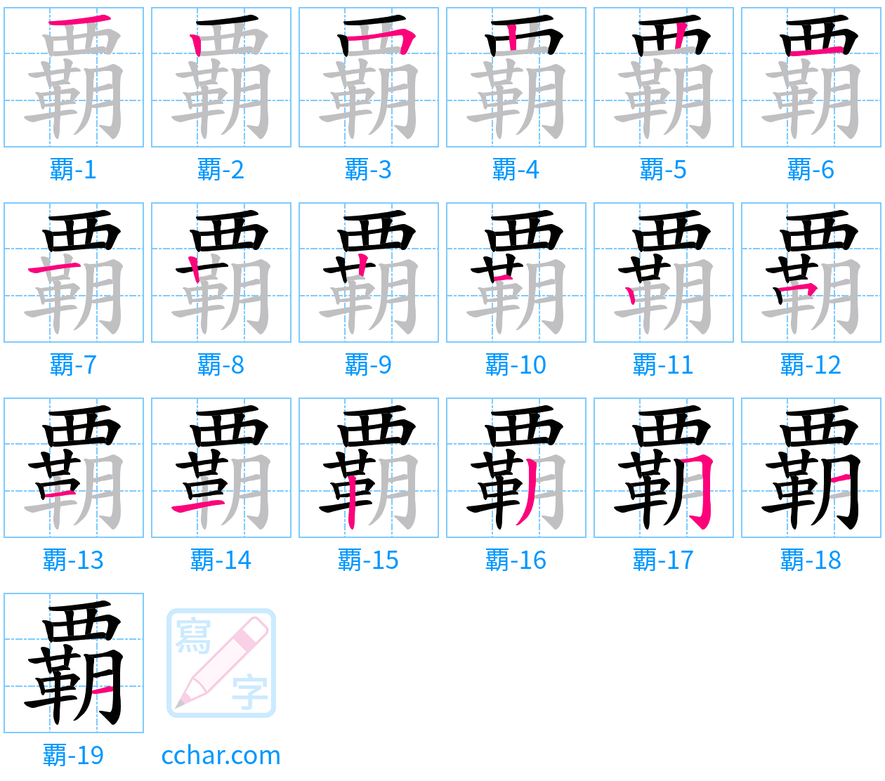 覇 stroke order step-by-step diagram