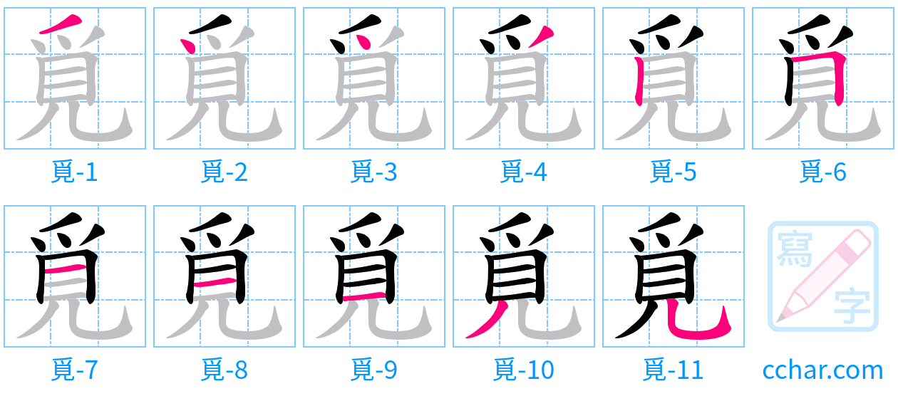 覓 stroke order step-by-step diagram