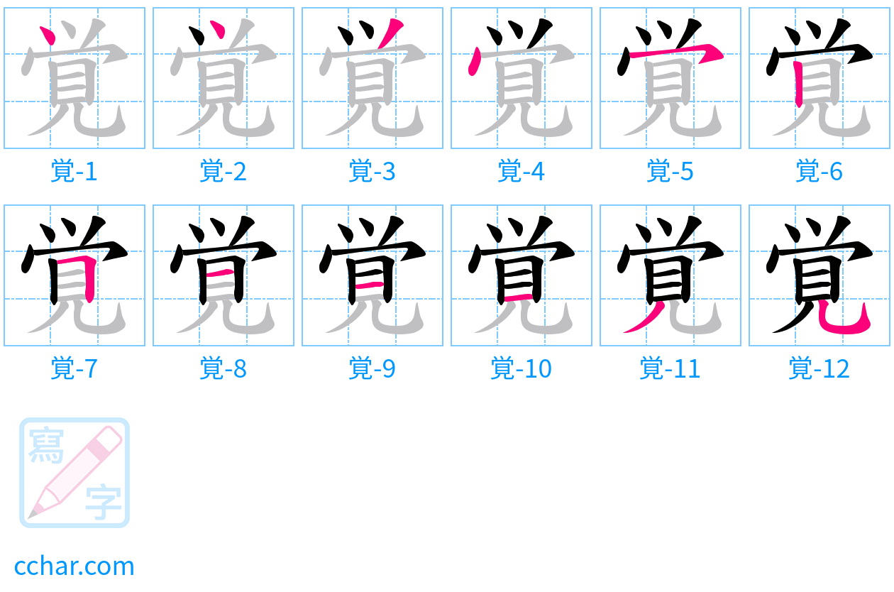 覚 stroke order step-by-step diagram