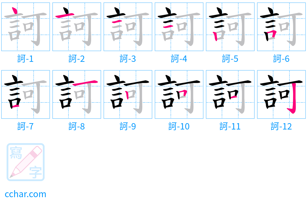 訶 stroke order step-by-step diagram