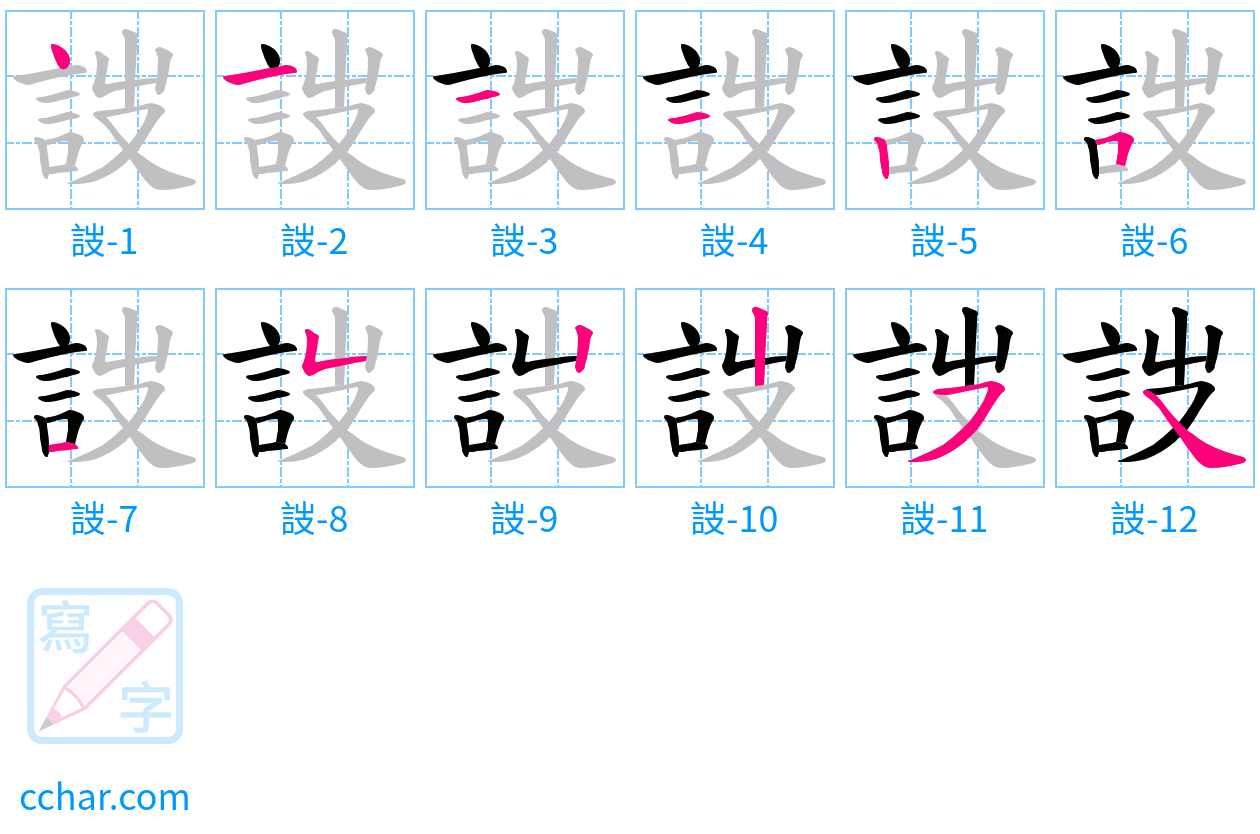 詜 stroke order step-by-step diagram
