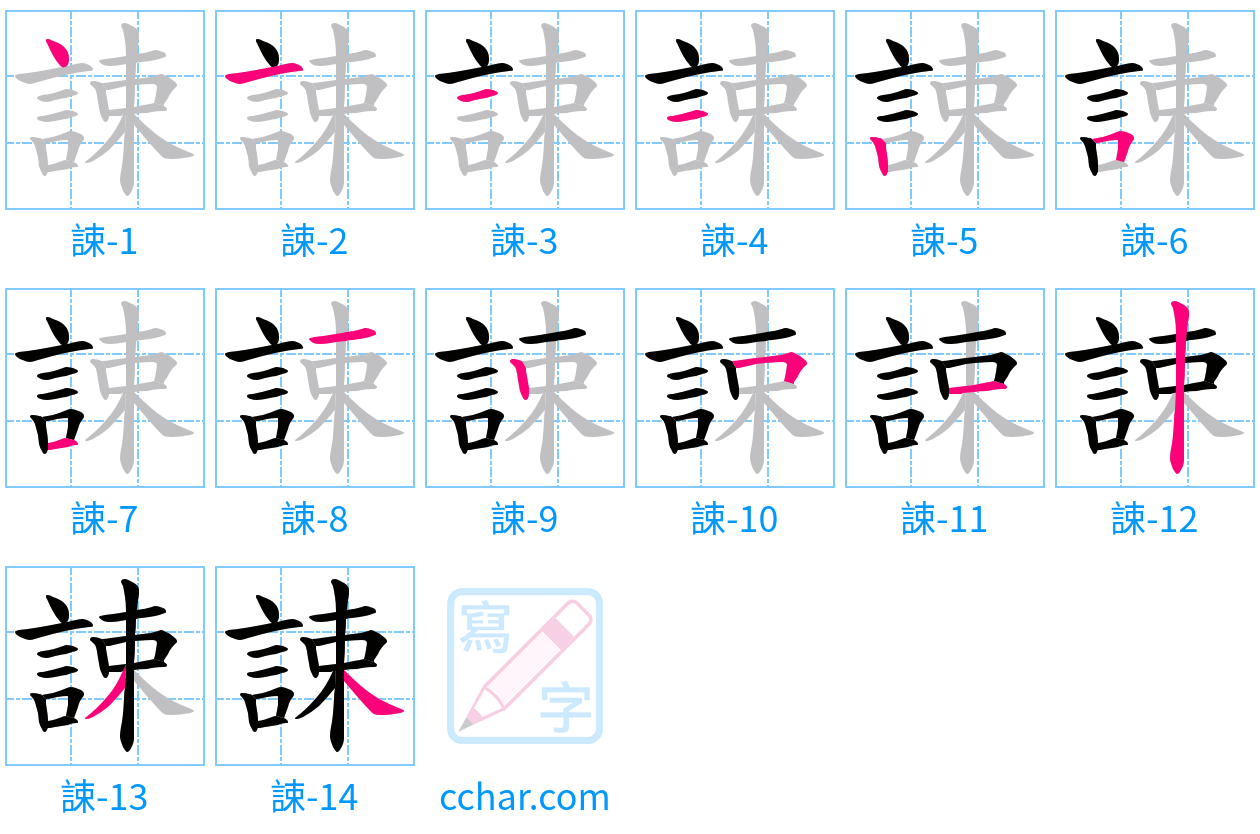 誎 stroke order step-by-step diagram