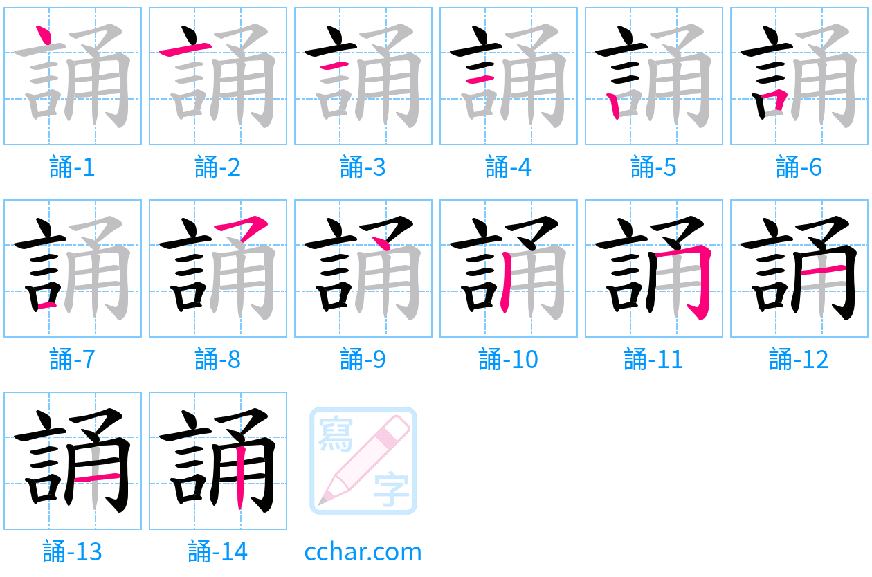 誦 stroke order step-by-step diagram