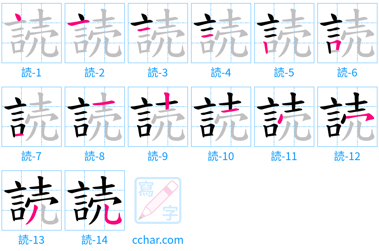 読 stroke order step-by-step diagram