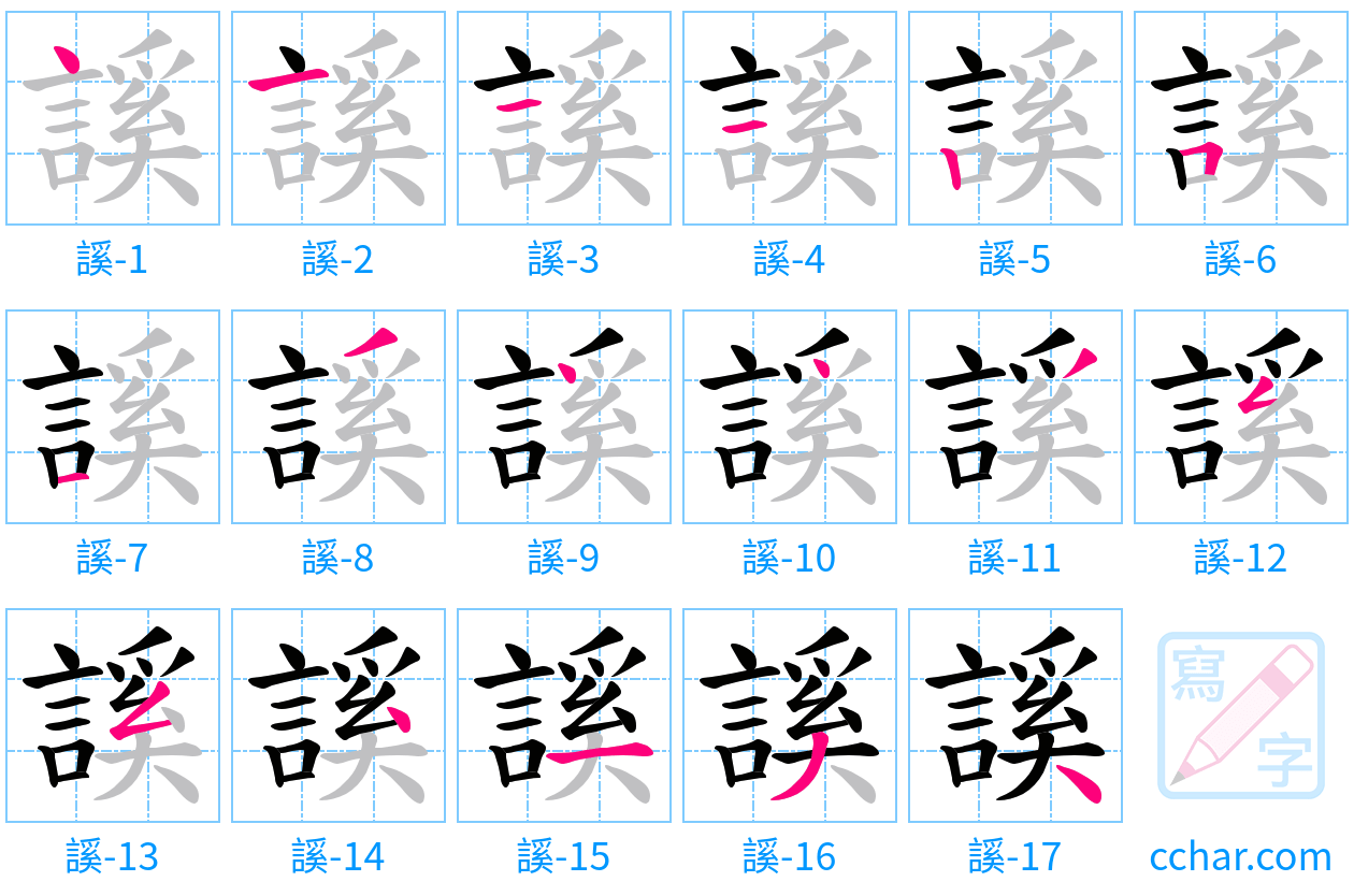 謑 stroke order step-by-step diagram