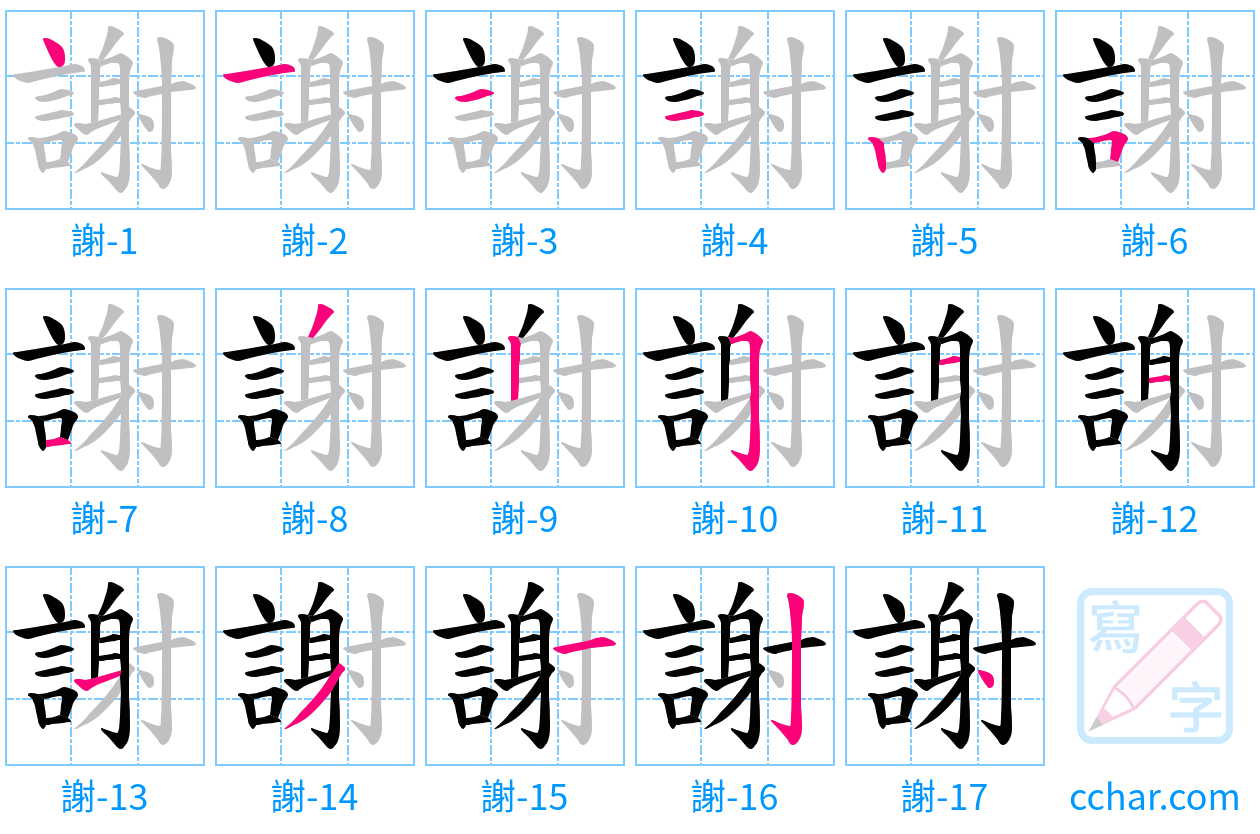 謝 stroke order step-by-step diagram