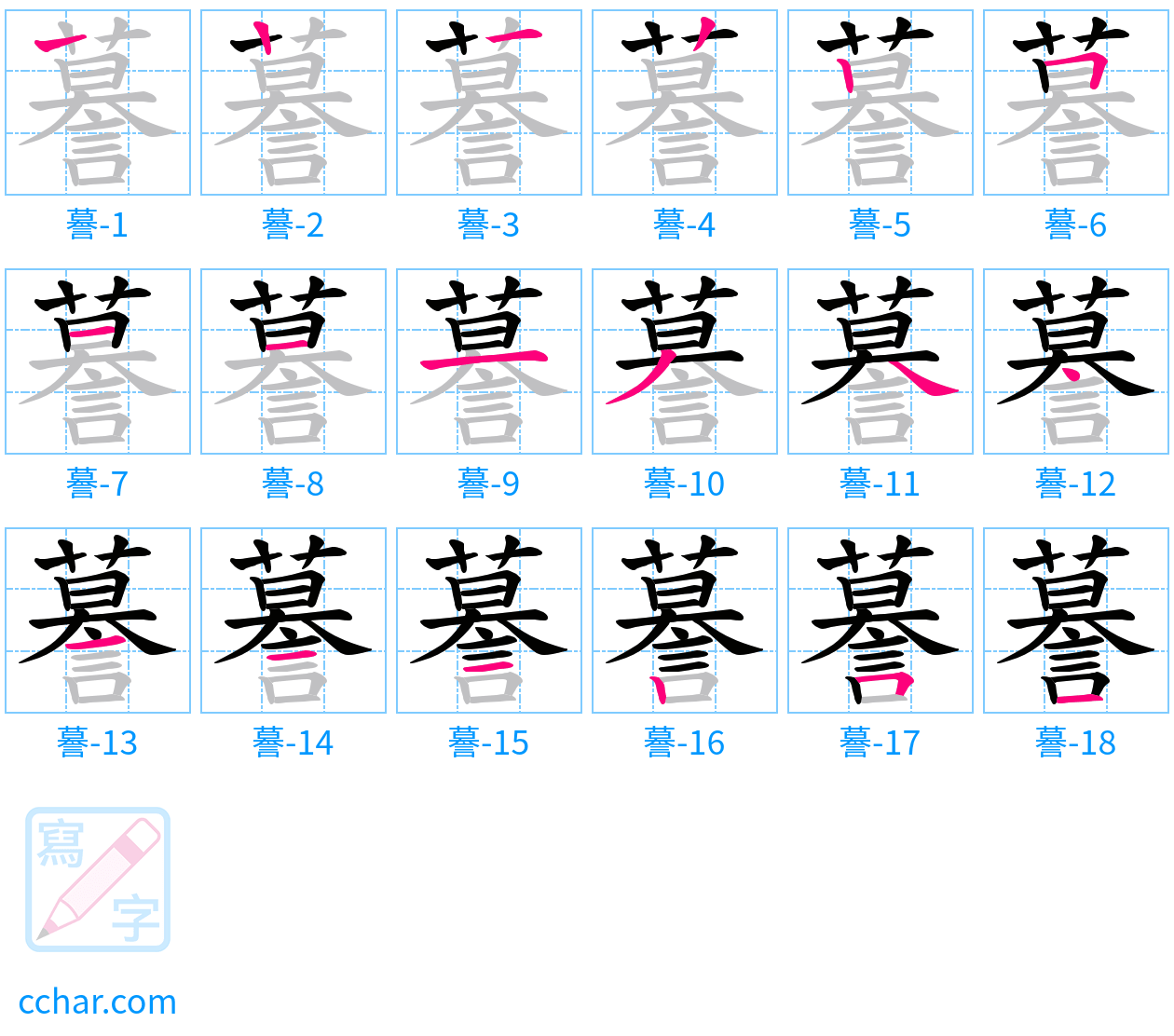 謩 stroke order step-by-step diagram