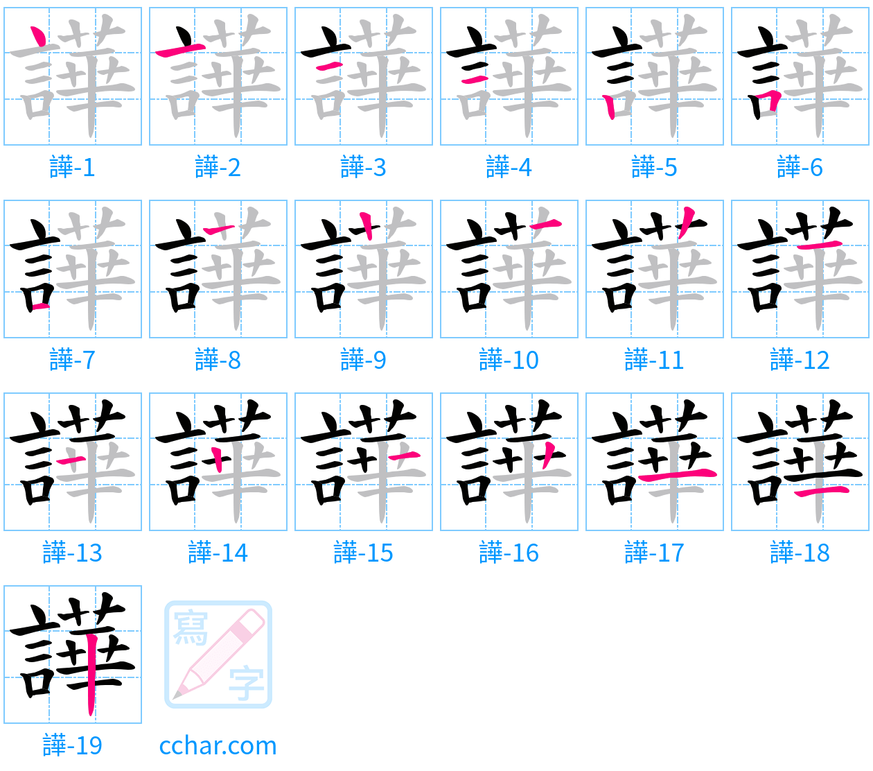 譁 stroke order step-by-step diagram