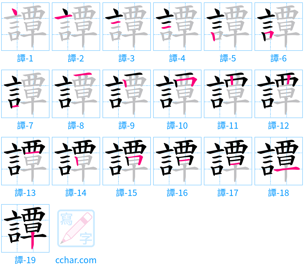 譚 stroke order step-by-step diagram
