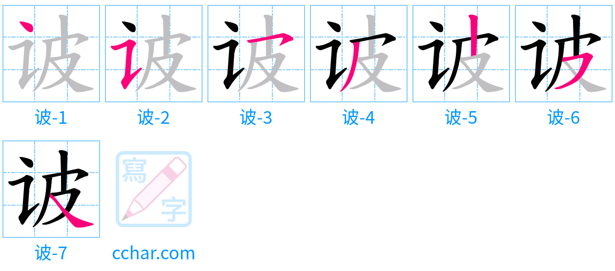 诐 stroke order step-by-step diagram