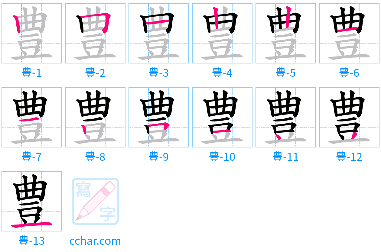 豊 stroke order step-by-step diagram