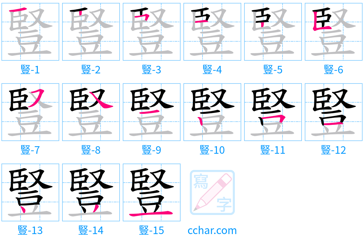 豎 stroke order step-by-step diagram