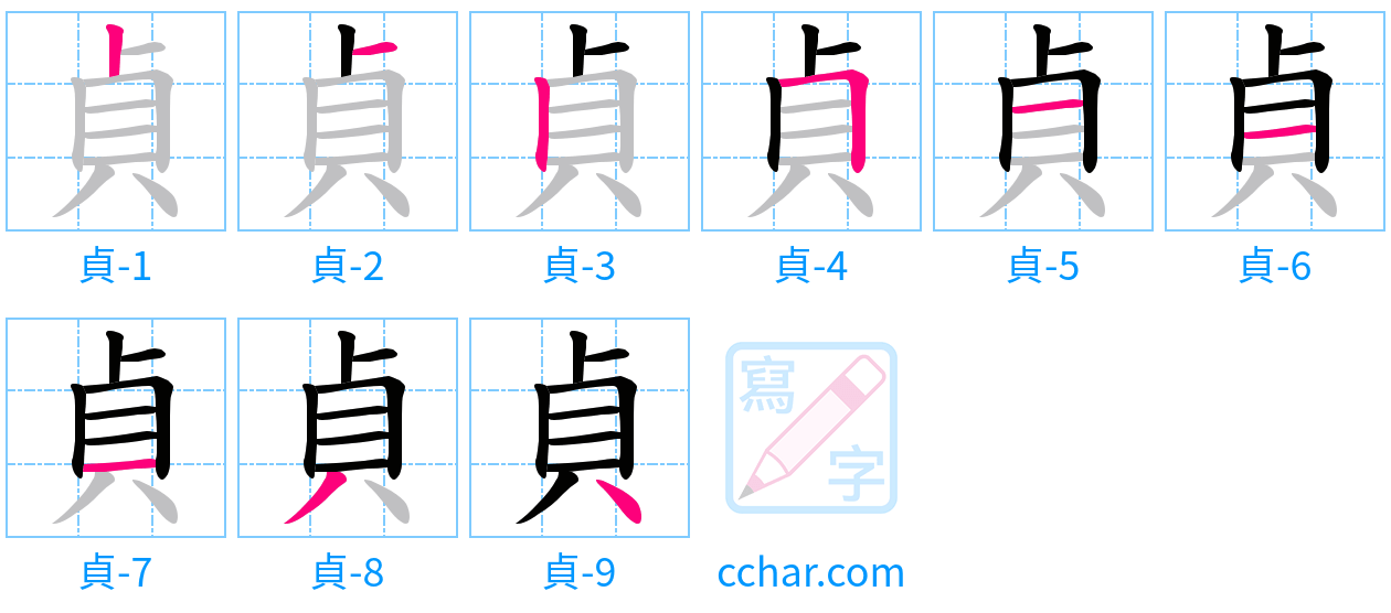 貞 stroke order step-by-step diagram