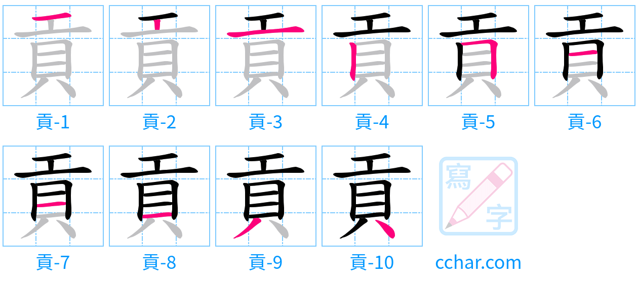 貢 stroke order step-by-step diagram