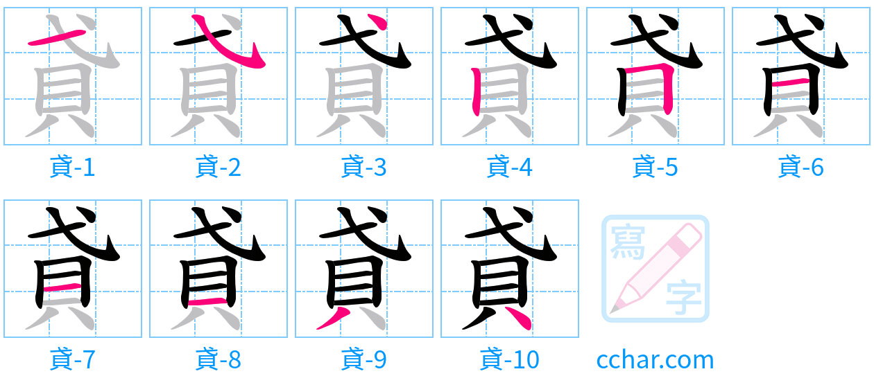 貣 stroke order step-by-step diagram