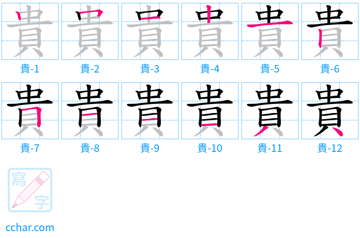 貴 stroke order step-by-step diagram