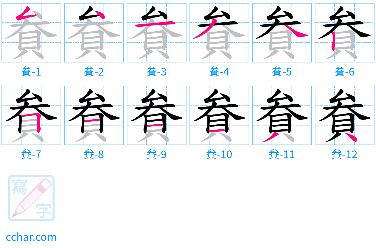 貵 stroke order step-by-step diagram