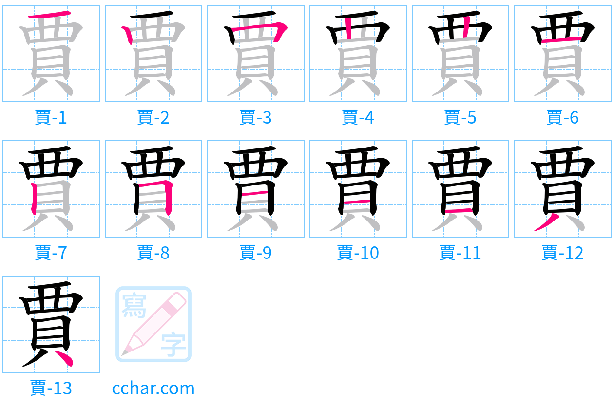 賈 stroke order step-by-step diagram