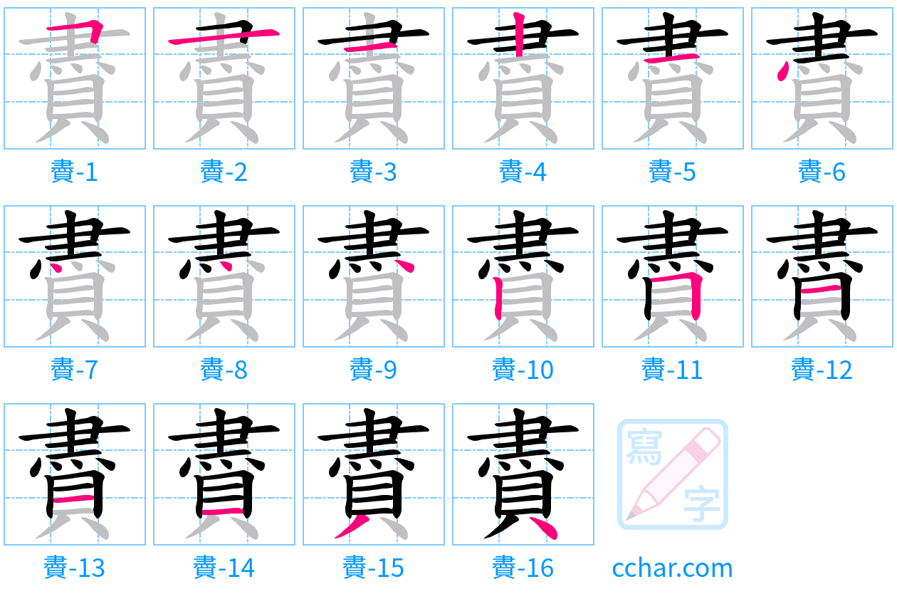 賮 stroke order step-by-step diagram