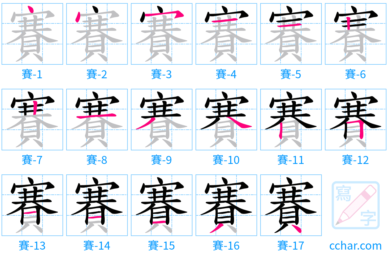 賽 stroke order step-by-step diagram