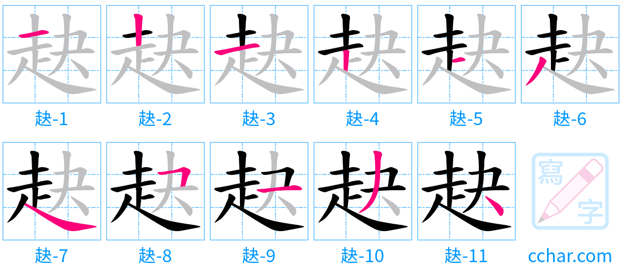 赽 stroke order step-by-step diagram