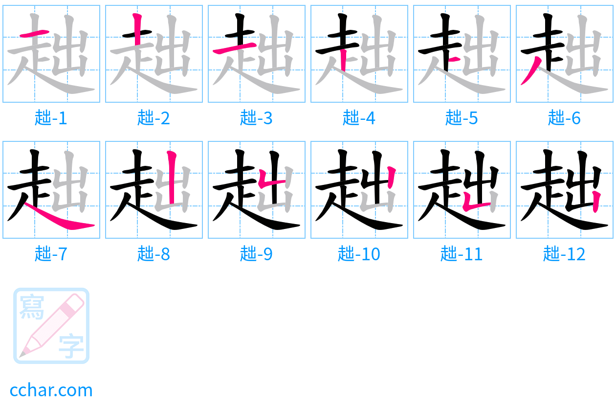 趉 stroke order step-by-step diagram