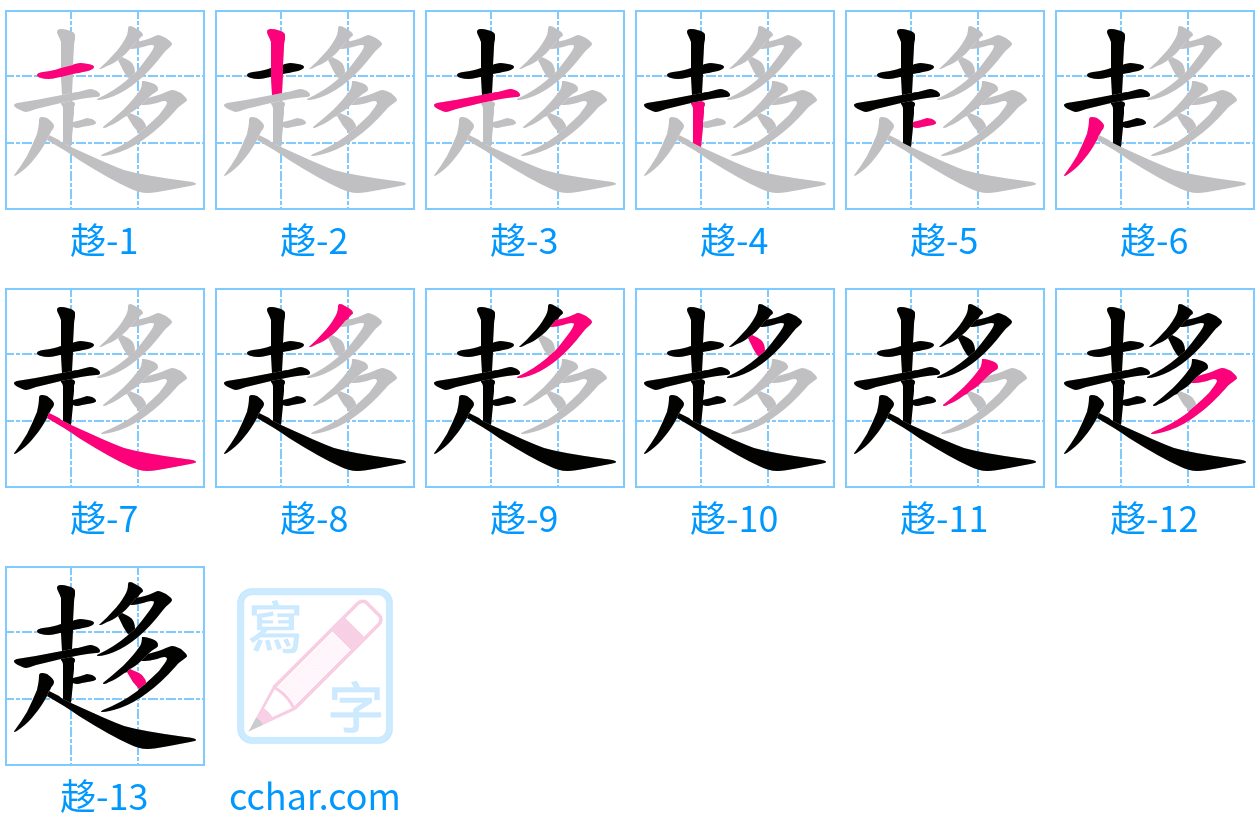 趍 stroke order step-by-step diagram