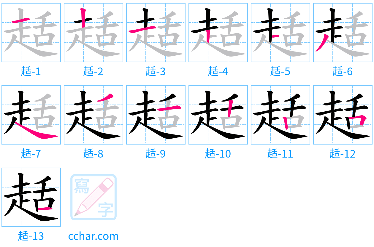 趏 stroke order step-by-step diagram
