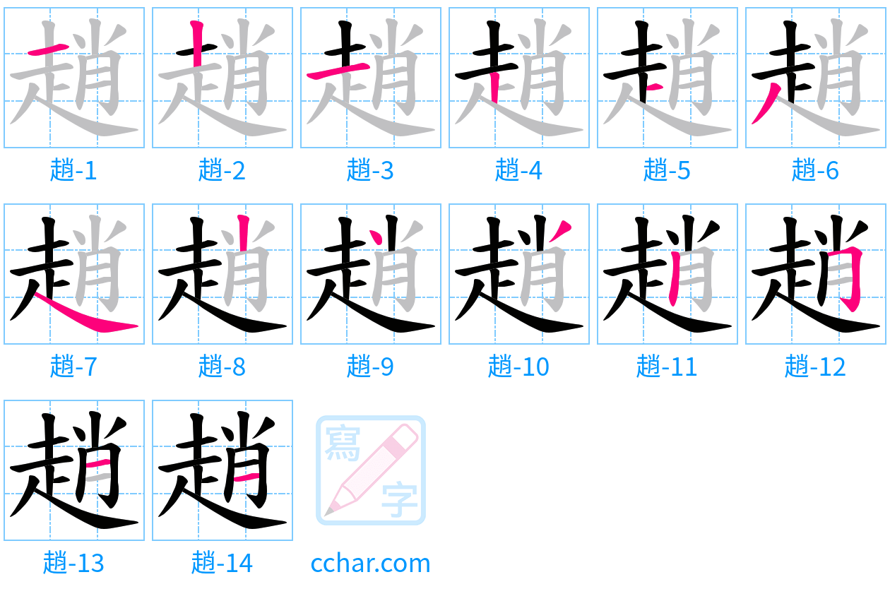 趙 stroke order step-by-step diagram