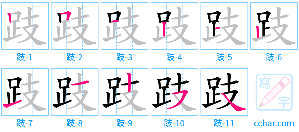 跂 stroke order step-by-step diagram