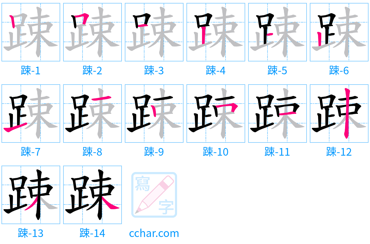 踈 stroke order step-by-step diagram