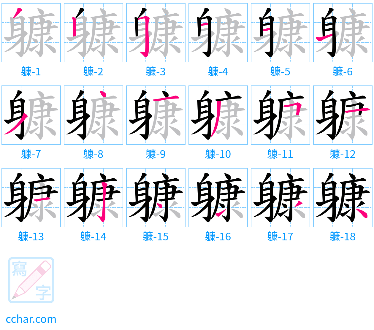 躿 stroke order step-by-step diagram