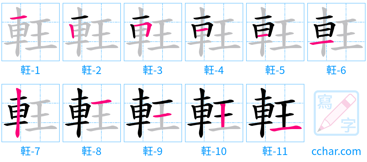 軖 stroke order step-by-step diagram