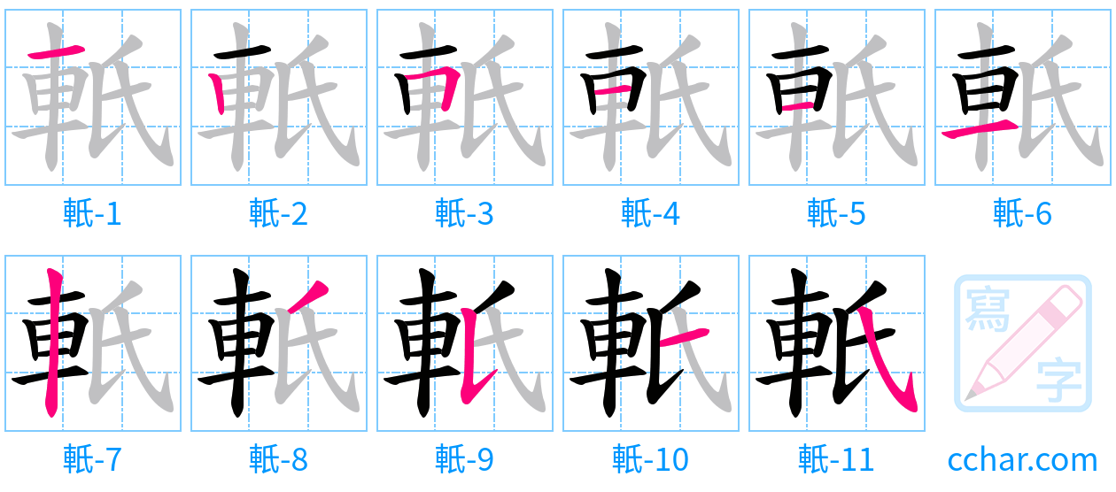 軝 stroke order step-by-step diagram