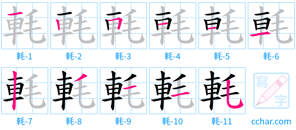 軞 stroke order step-by-step diagram
