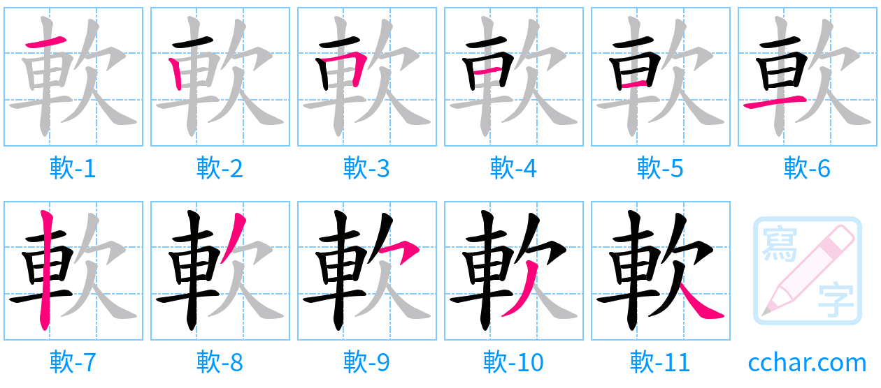 軟 stroke order step-by-step diagram