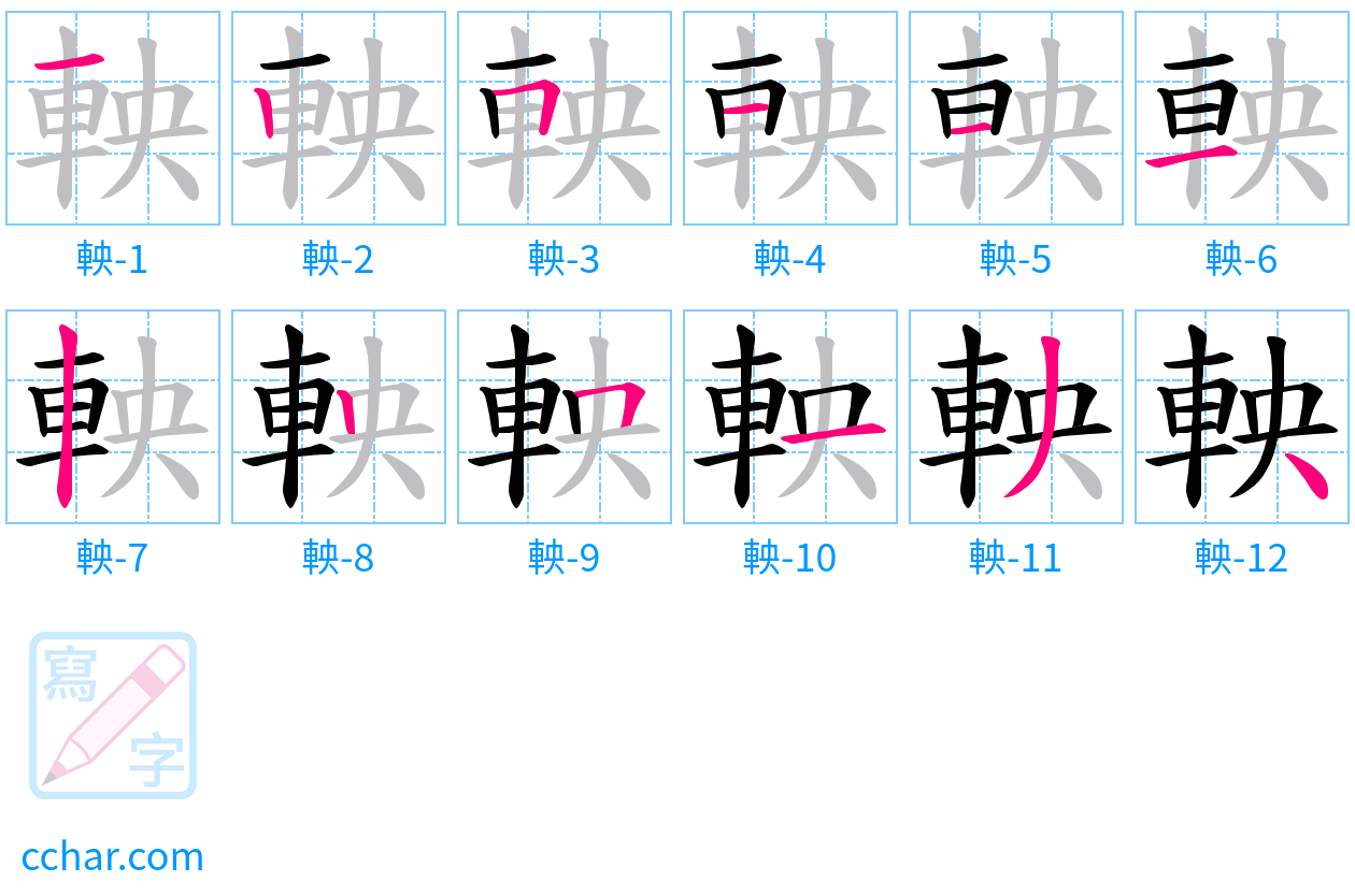 軮 stroke order step-by-step diagram