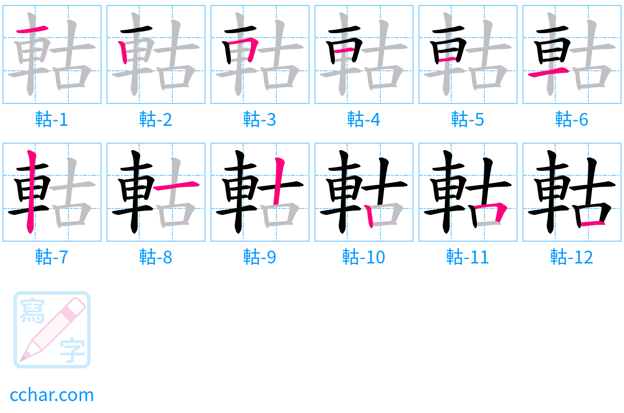 軲 stroke order step-by-step diagram