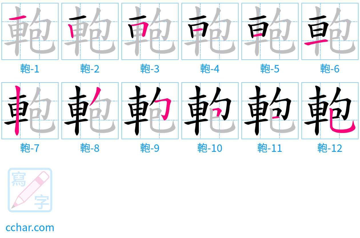 軳 stroke order step-by-step diagram