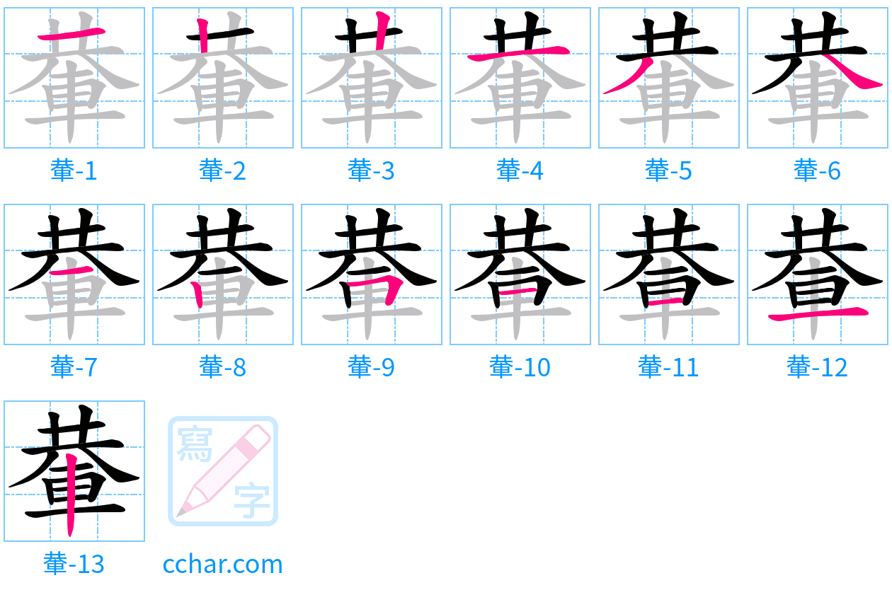 輂 stroke order step-by-step diagram
