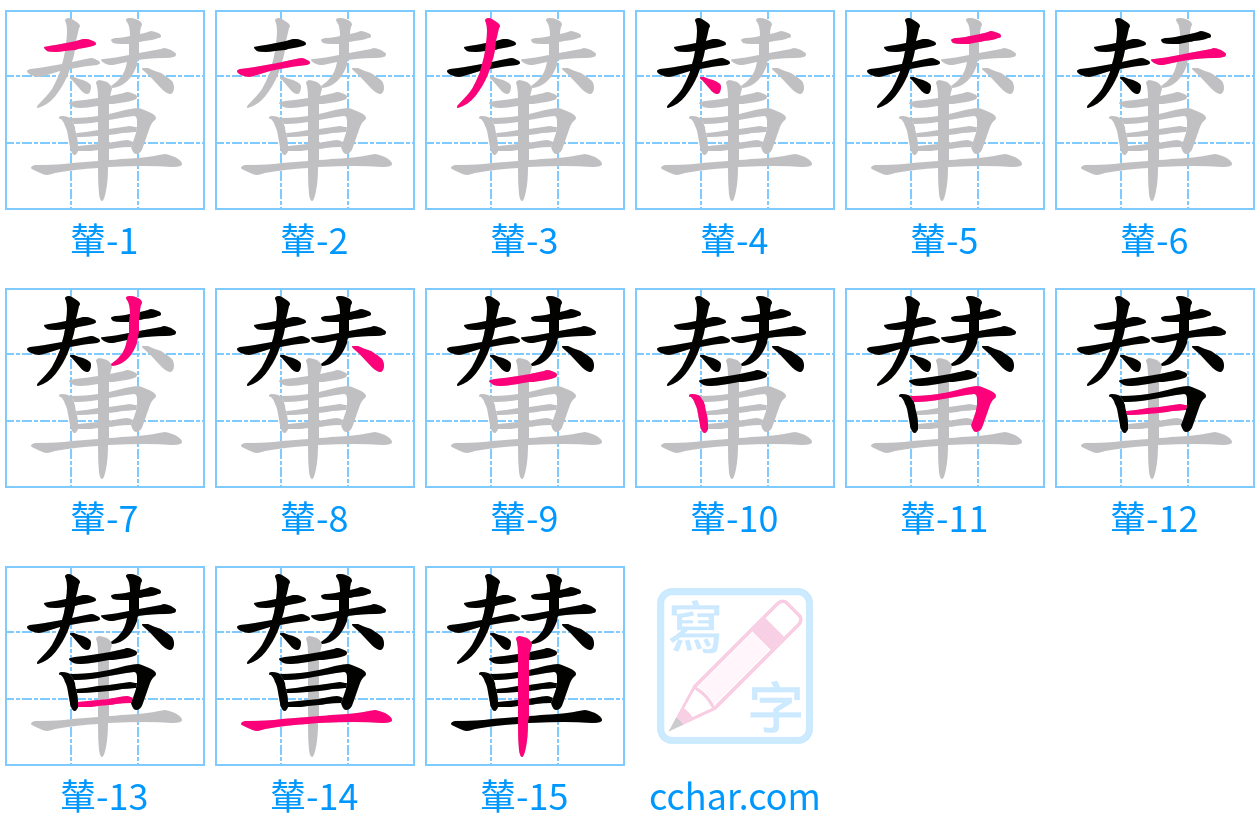 輦 stroke order step-by-step diagram