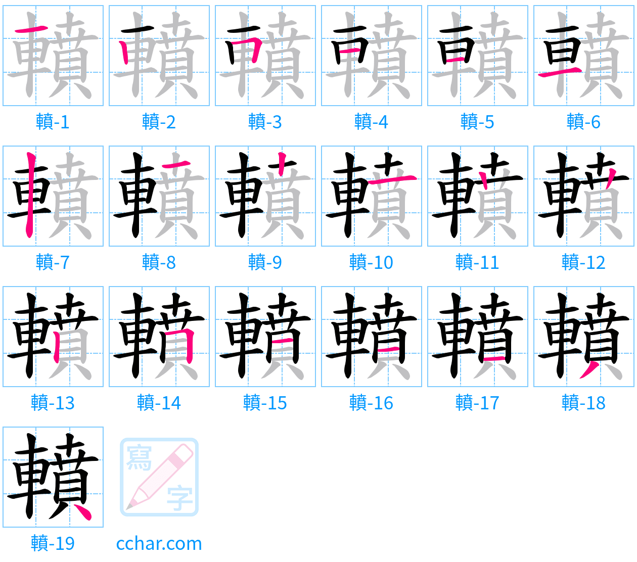 轒 stroke order step-by-step diagram