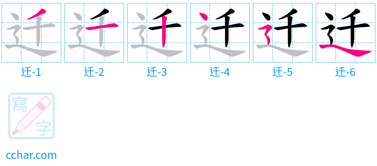 迁 stroke order step-by-step diagram