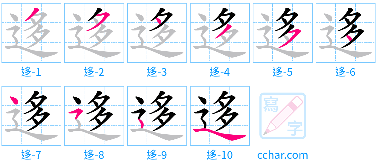 迻 stroke order step-by-step diagram