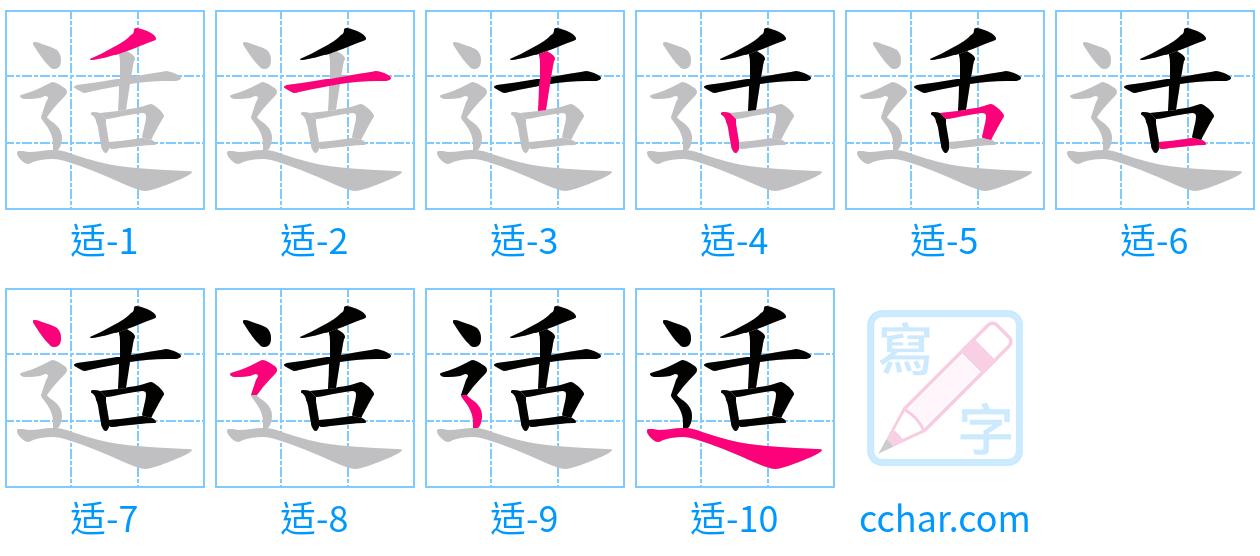 适 stroke order step-by-step diagram