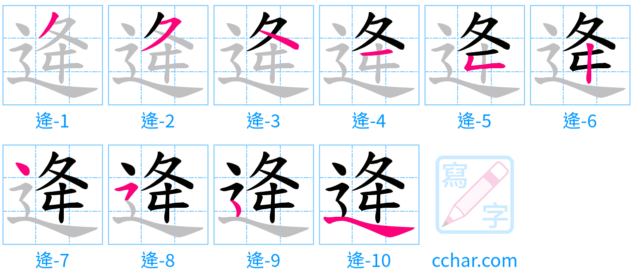 逄 stroke order step-by-step diagram