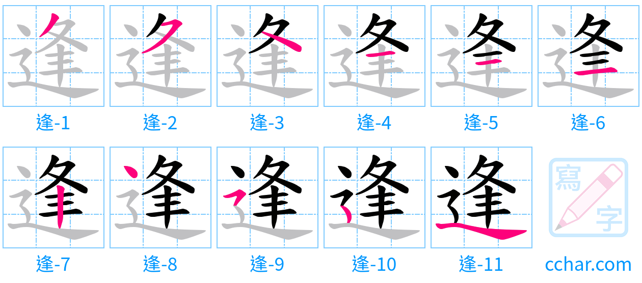 逢 stroke order step-by-step diagram